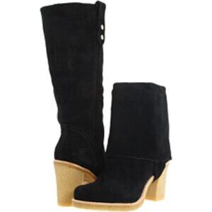 Ugg Australia Josie Tall Black Suede Leather Convertible Women's Heeled Boots 8
